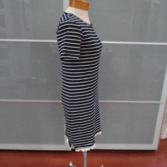 Beach Lunch Lounge Nautical Stripe Short Sleeve Shift Dress - Picture 5 of 6